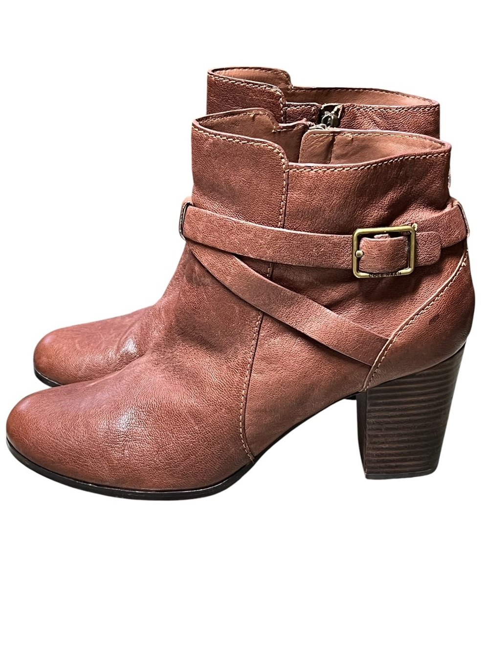 Cole Haan grand OS brown leather 3” heeled ankle boots quiet luxury